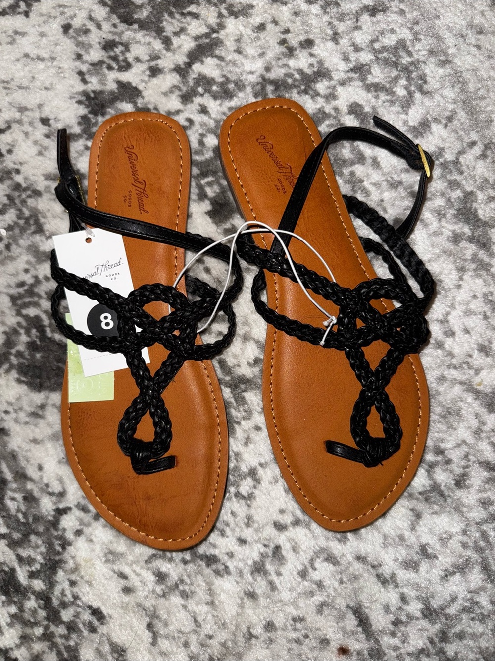 Target Black Braided Strap Sandals with Tan Footbed - Women's 8